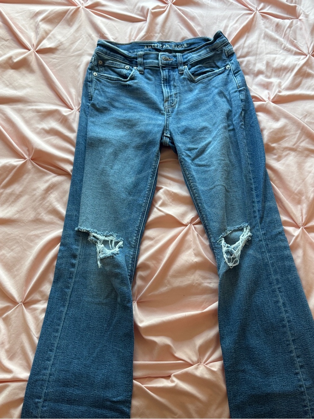 American Eagle Outfitters Blue Flared Distressed Jeans